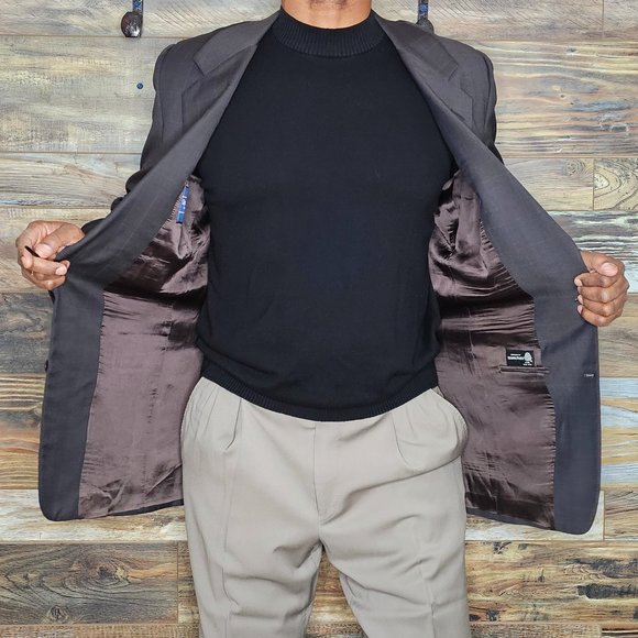 Gieves & Hawkes 100% Wool Brown Check Blazer Sport Jacket Size 42L *EXCELLENT* - Picture 7 of 12